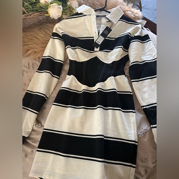 Striped Black and White Women's dress - Picture 3 of 4